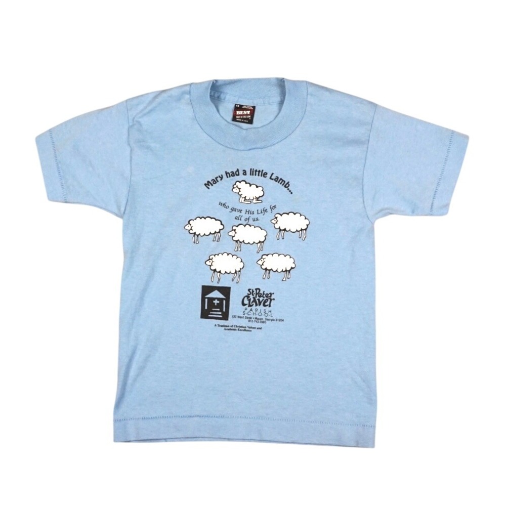 Vtg 80s Mary Had a Little Lamb Youth 6-8 T-Shirt Blue Single Stitch Graphic Tee